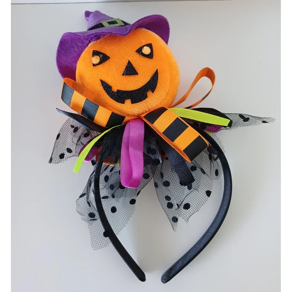 Halloween Holiday Seasonal Pumpkin With Witch Hat Headband Costume Accessories